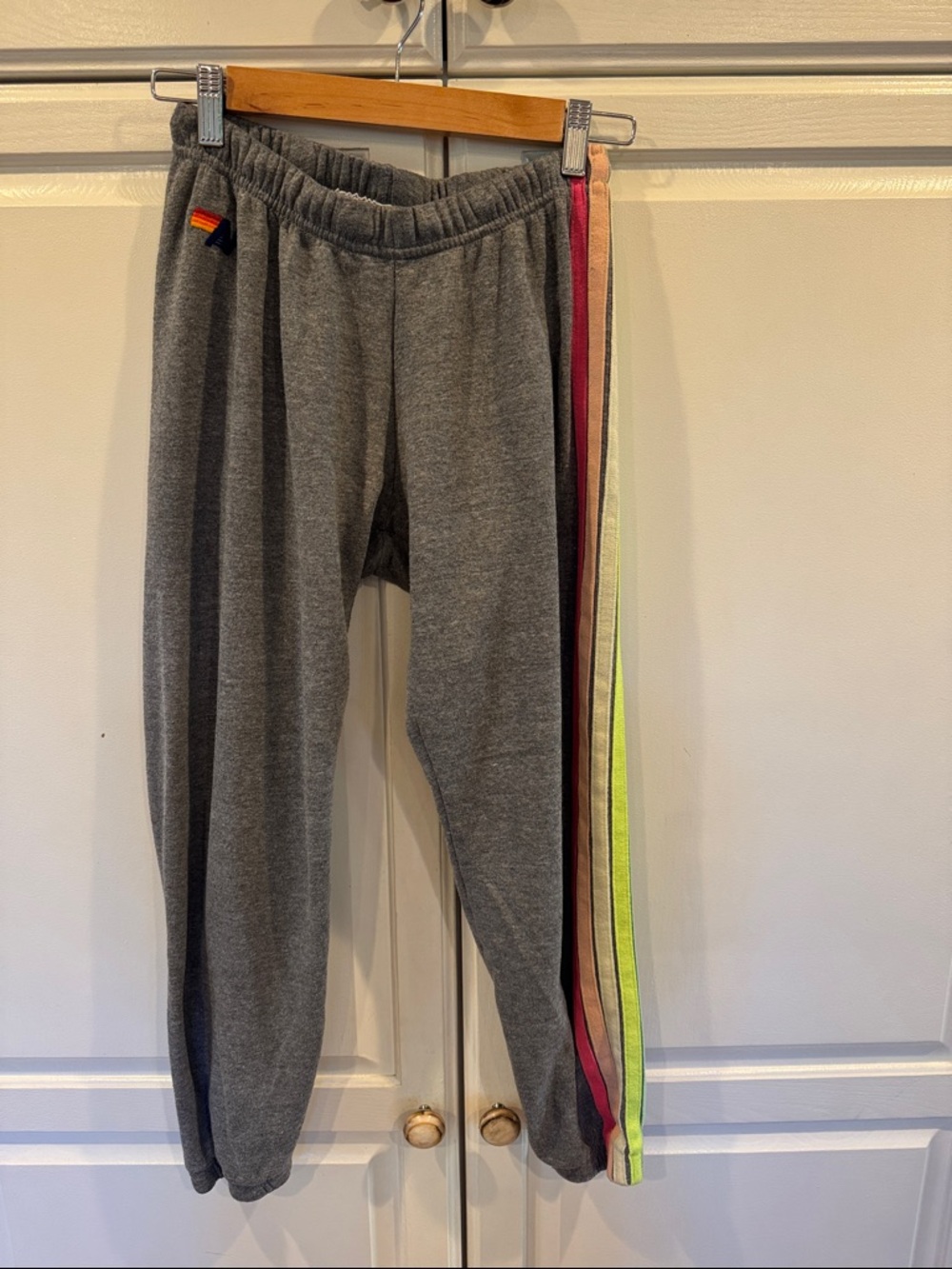 Aviator Nation Gray Sweatpants with Neon Side Stripes